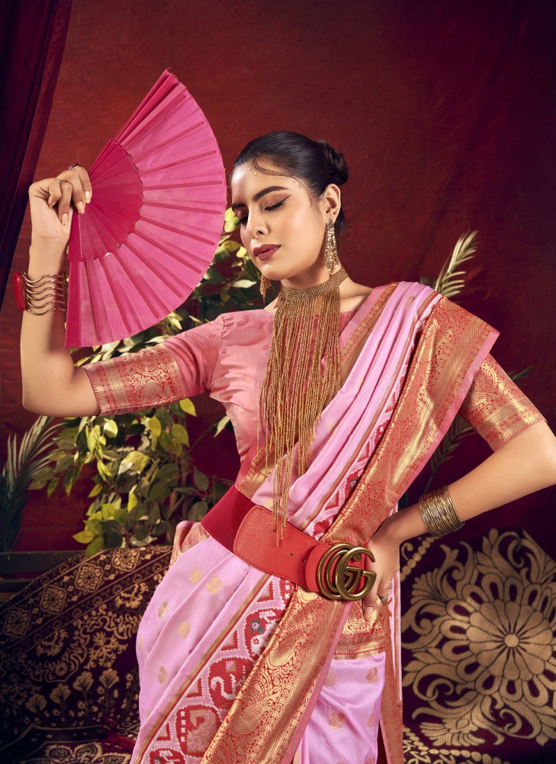 Pink Paithani Silk Saree With Resham Work