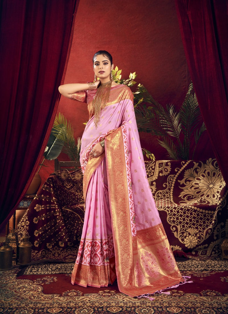 Pink Paithani Silk Saree With Resham Work