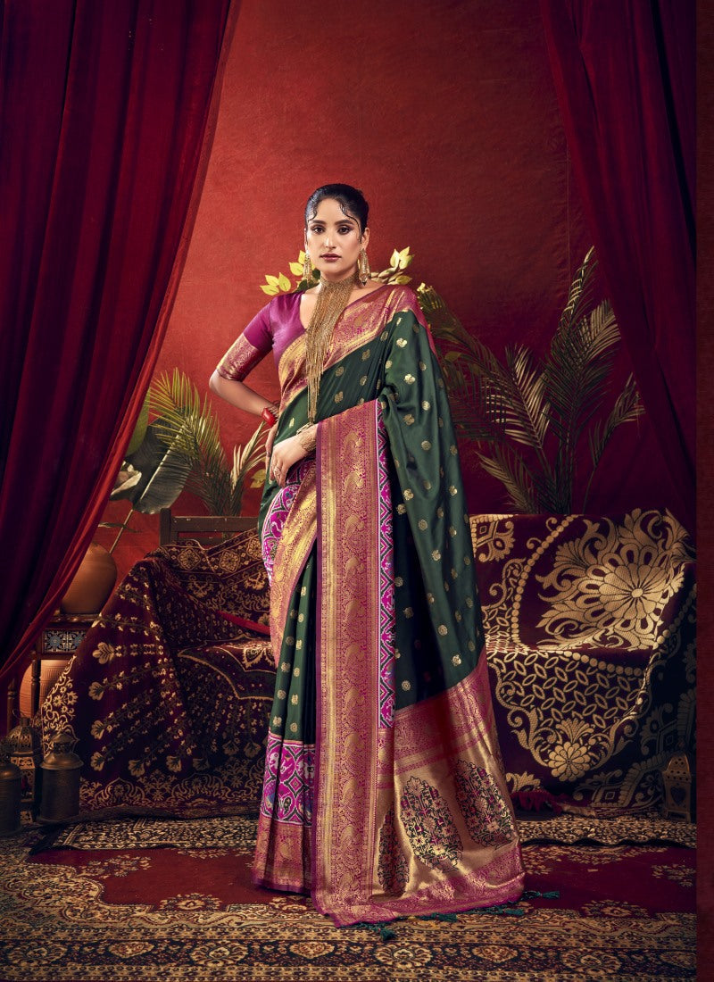 Green Paithani Silk Saree With Resham Work