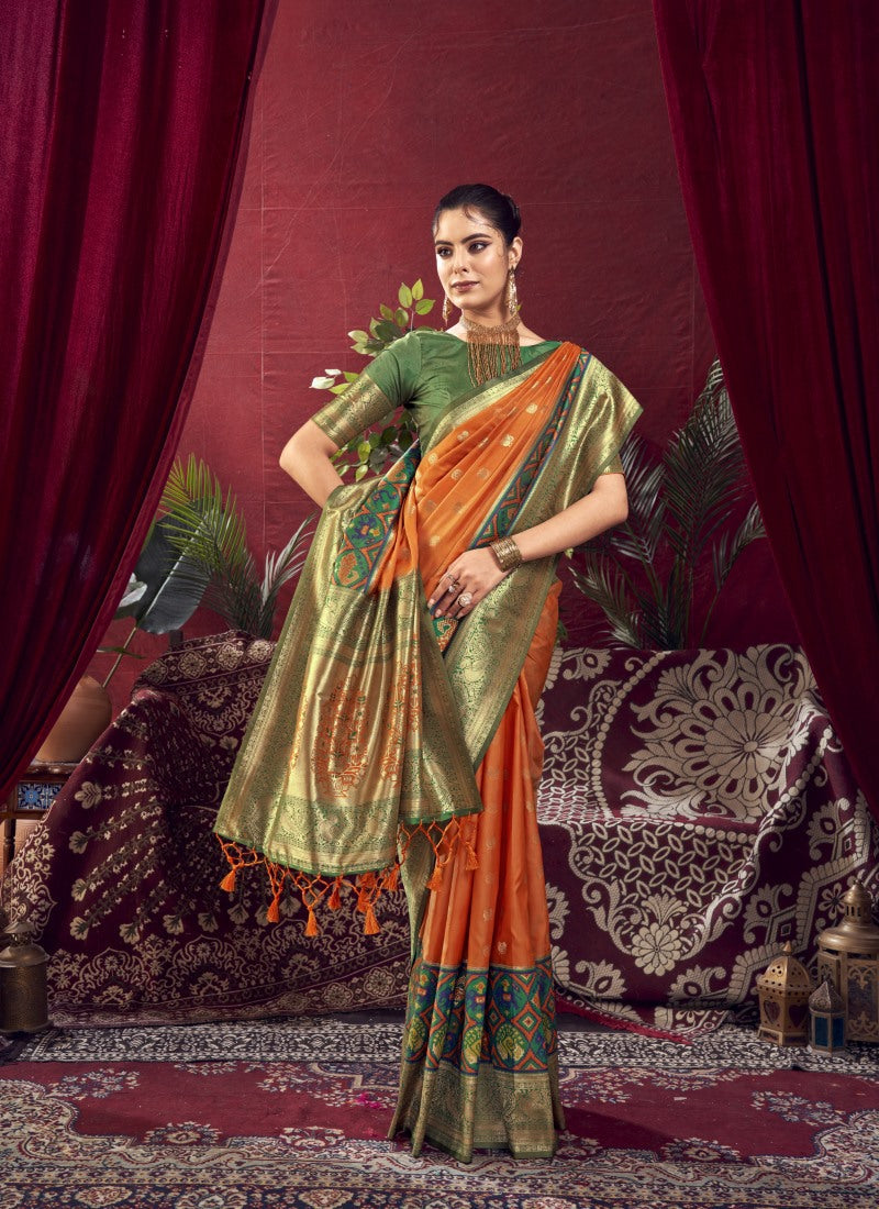 Orange Paithani Silk Saree With Resham Work-2