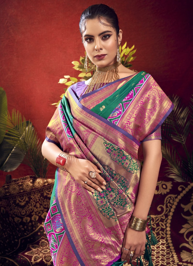 Teal Blue Paithani Silk Saree With Resham Work