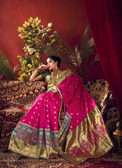 Magenta Paithani Silk Saree With Resham Work