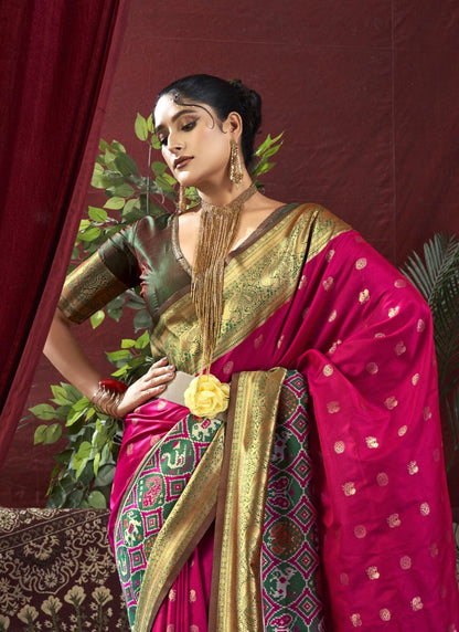 Magenta Paithani Silk Saree With Resham Work