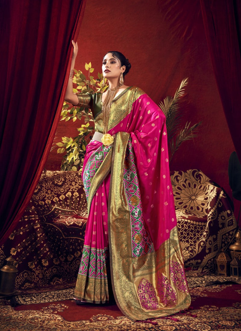 Magenta Paithani Silk Saree With Resham Work