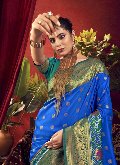 Blue Paithani Silk Saree With Resham Work-2