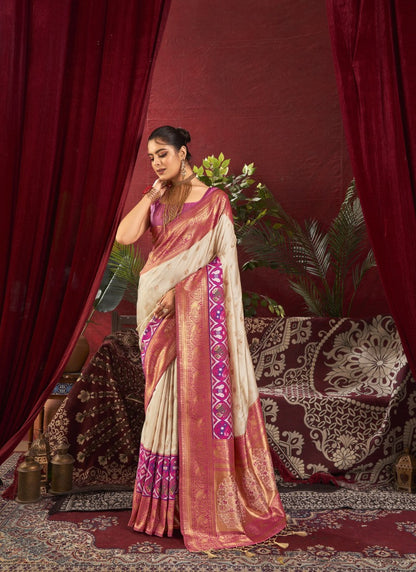 White Paithani Silk Saree With Resham Work-2