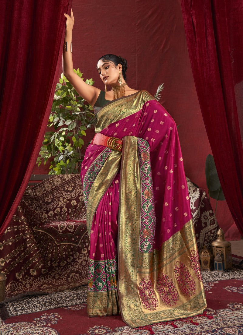 Wine Paithani Silk Saree With Resham Work