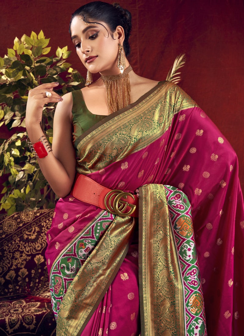 Wine Paithani Silk Saree With Resham Work