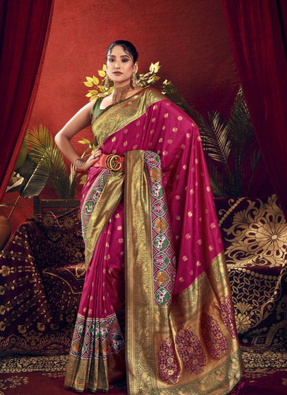 Wine Paithani Silk Saree With Resham Work