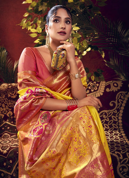 Yellow Paithani Silk Saree With Resham Work-2