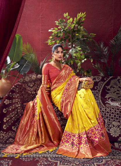 Yellow Paithani Silk Saree With Resham Work