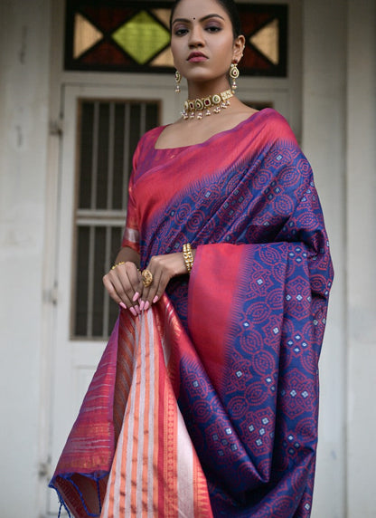 Blue Silk Bandhani Saree