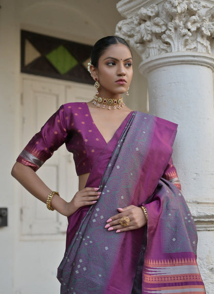 Purple Silk Bandhani Saree-2