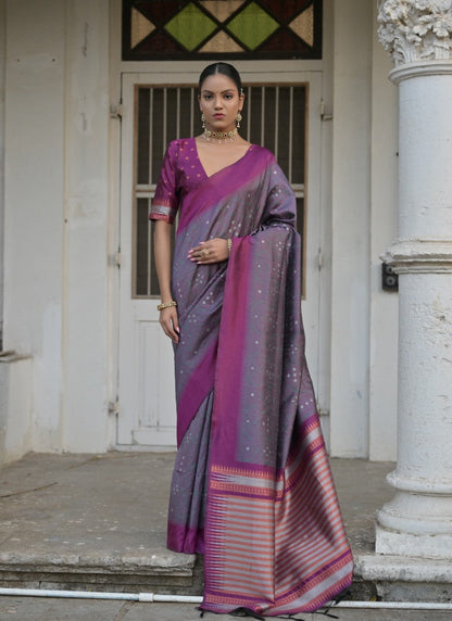 Purple Silk Bandhani Saree