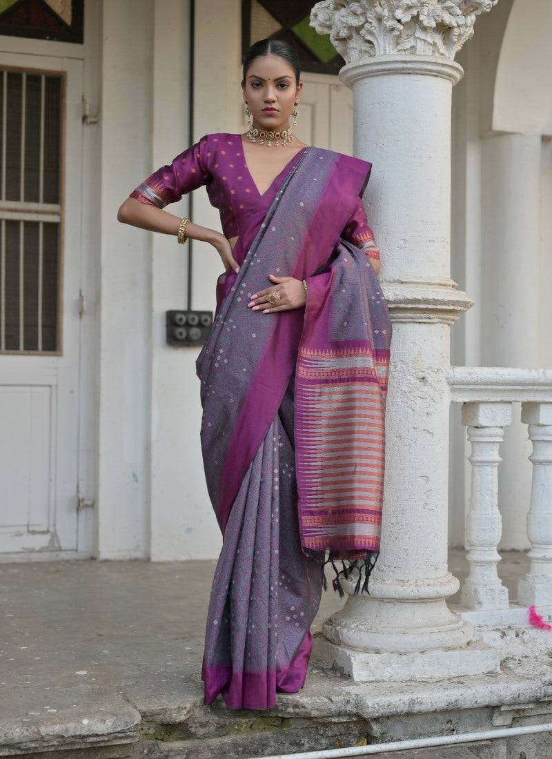 Purple Silk Bandhani Saree