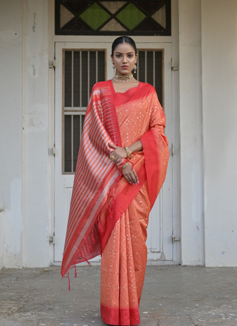 Orange Silk Bandhani Saree-2