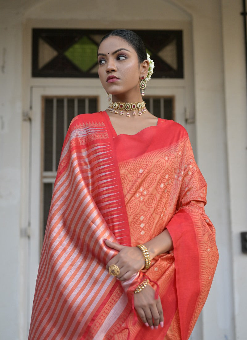 Orange Silk Bandhani Saree