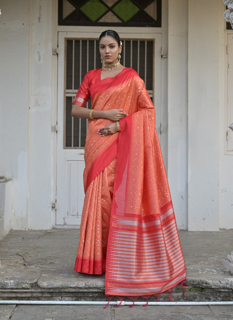 Orange Silk Bandhani Saree