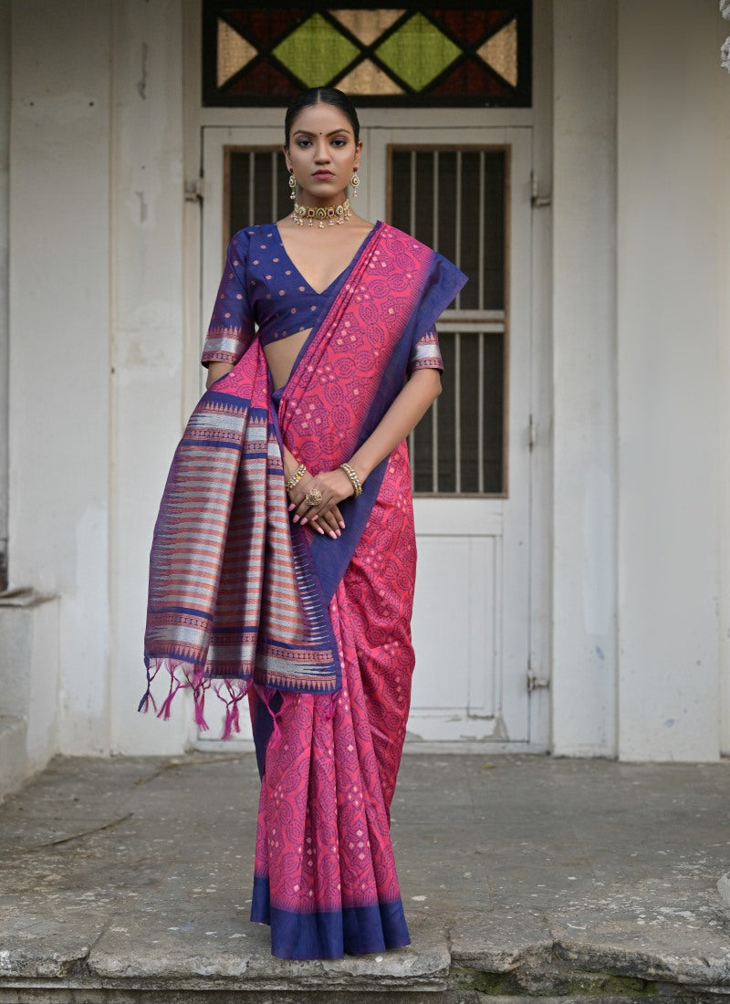 Pink Silk Bandhani Saree-2