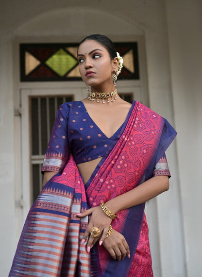 Pink Silk Bandhani Saree