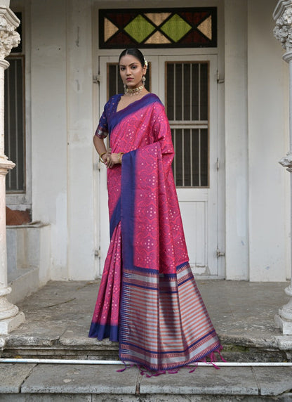 Pink Silk Bandhani Saree