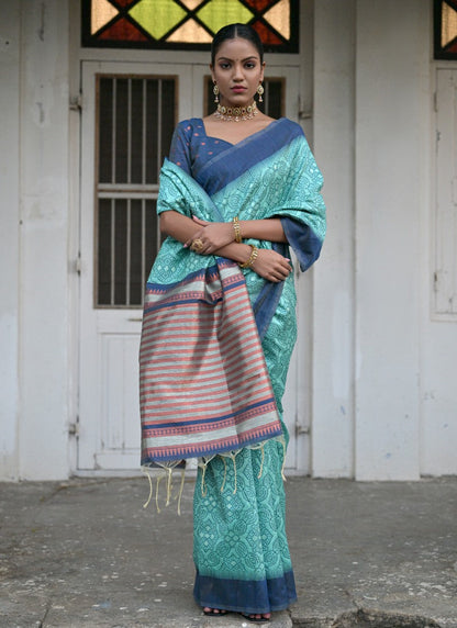 Sea Green Silk Bandhani Saree-2