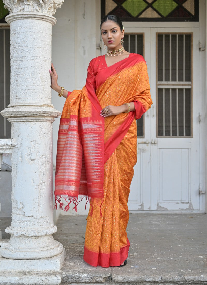 Yellow Silk Bandhani Saree-2