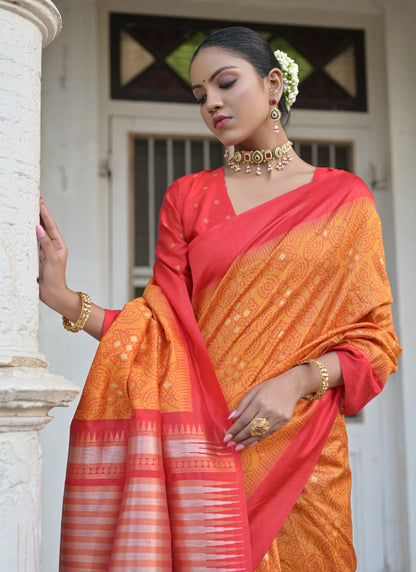 Yellow Silk Bandhani Saree