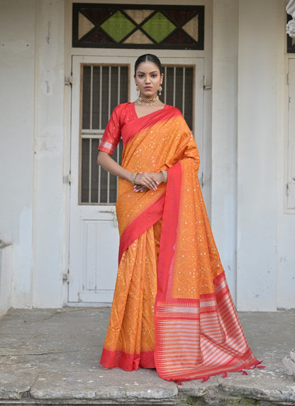 Yellow Silk Bandhani Saree