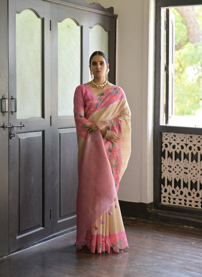 Pink Banarasi Silk Saree With Resham Work