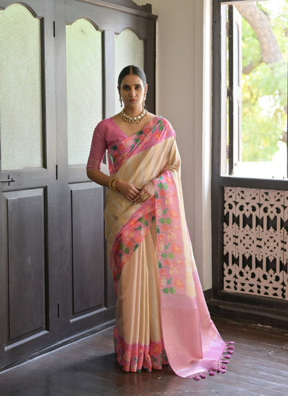 Pink Banarasi Silk Saree With Resham Work