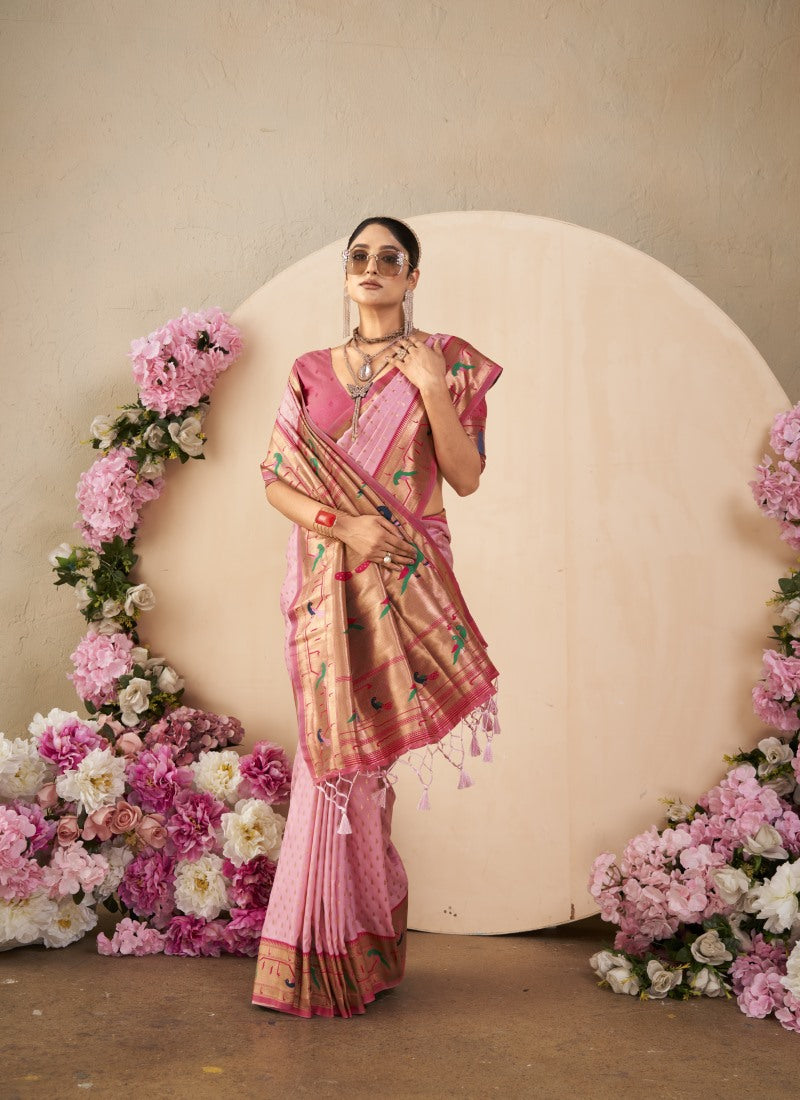 Pink Paithani Silk Saree With Resham Work-2