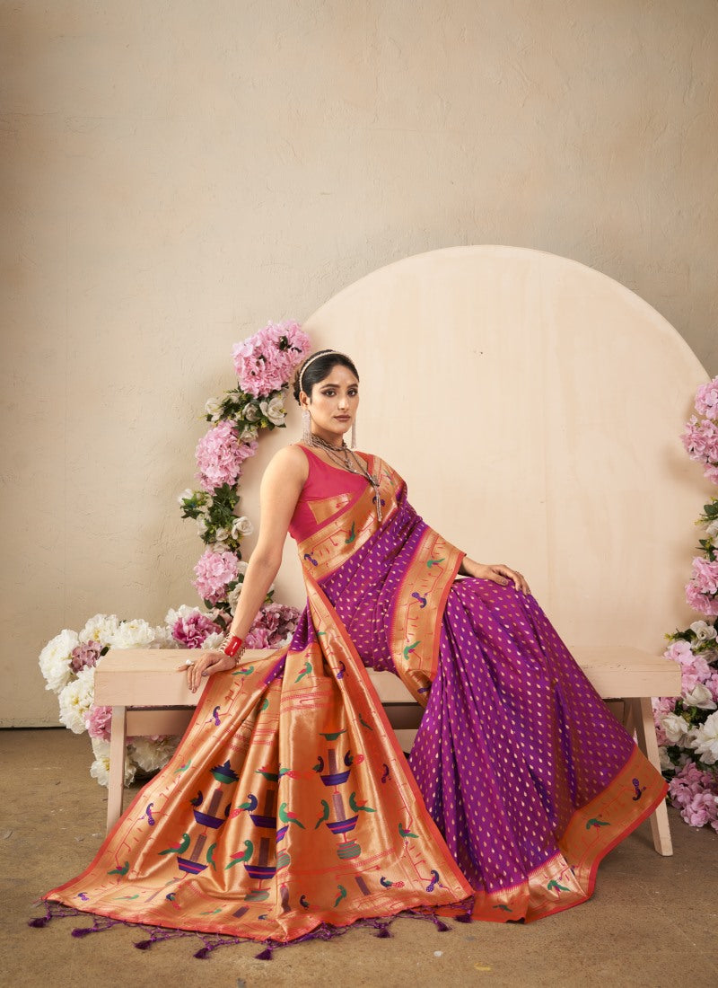 Purple Paithani Silk Saree With Resham Work-2