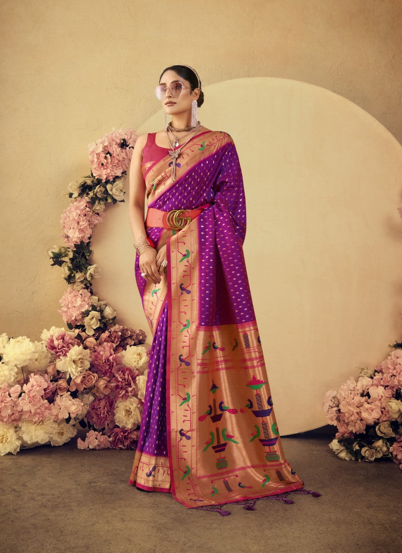 Purple Paithani Silk Saree With Resham Work