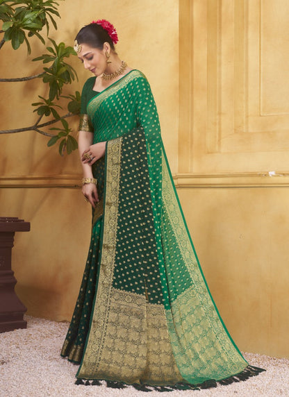 Green Georgette Festive Wear Saree