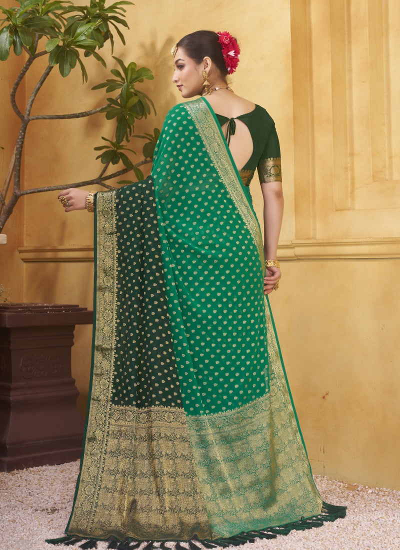 Green Georgette Festive Wear Saree