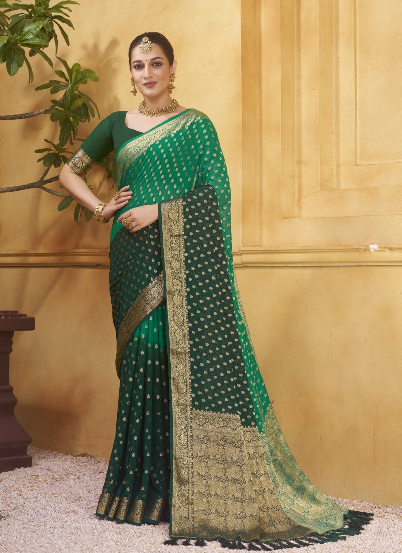 Green Georgette Festive Wear Saree