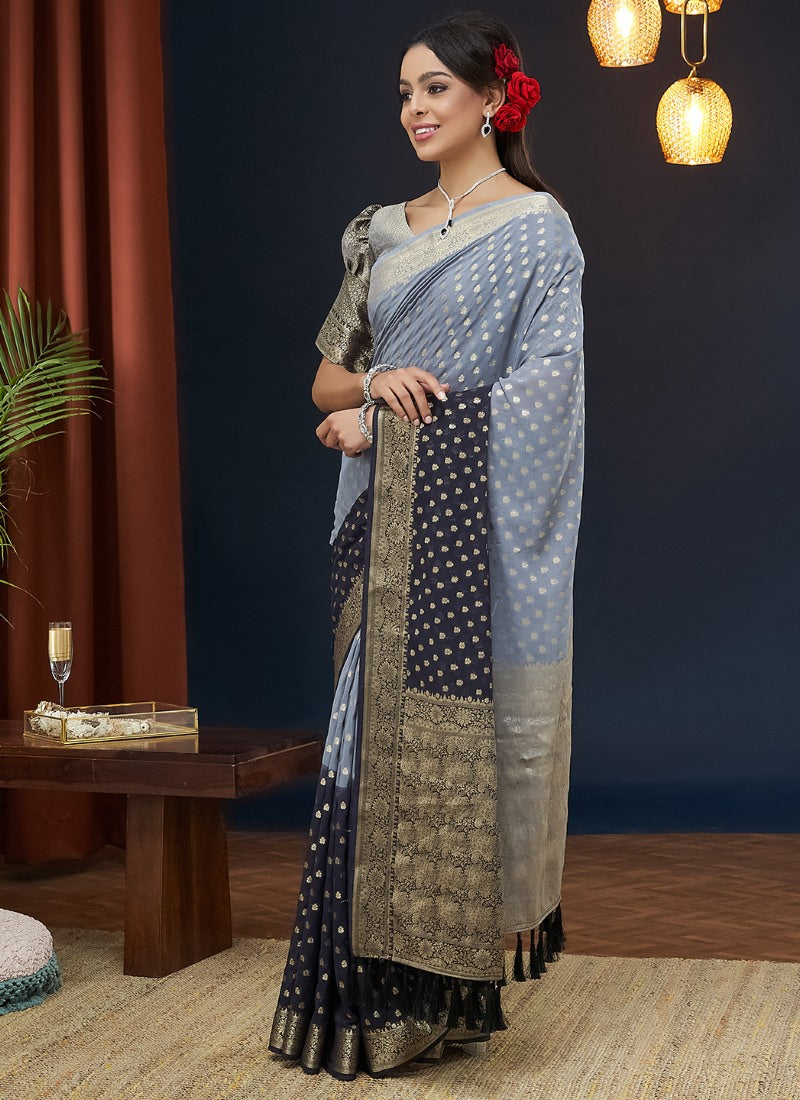 Light Blue Georgette Festive Wear Saree