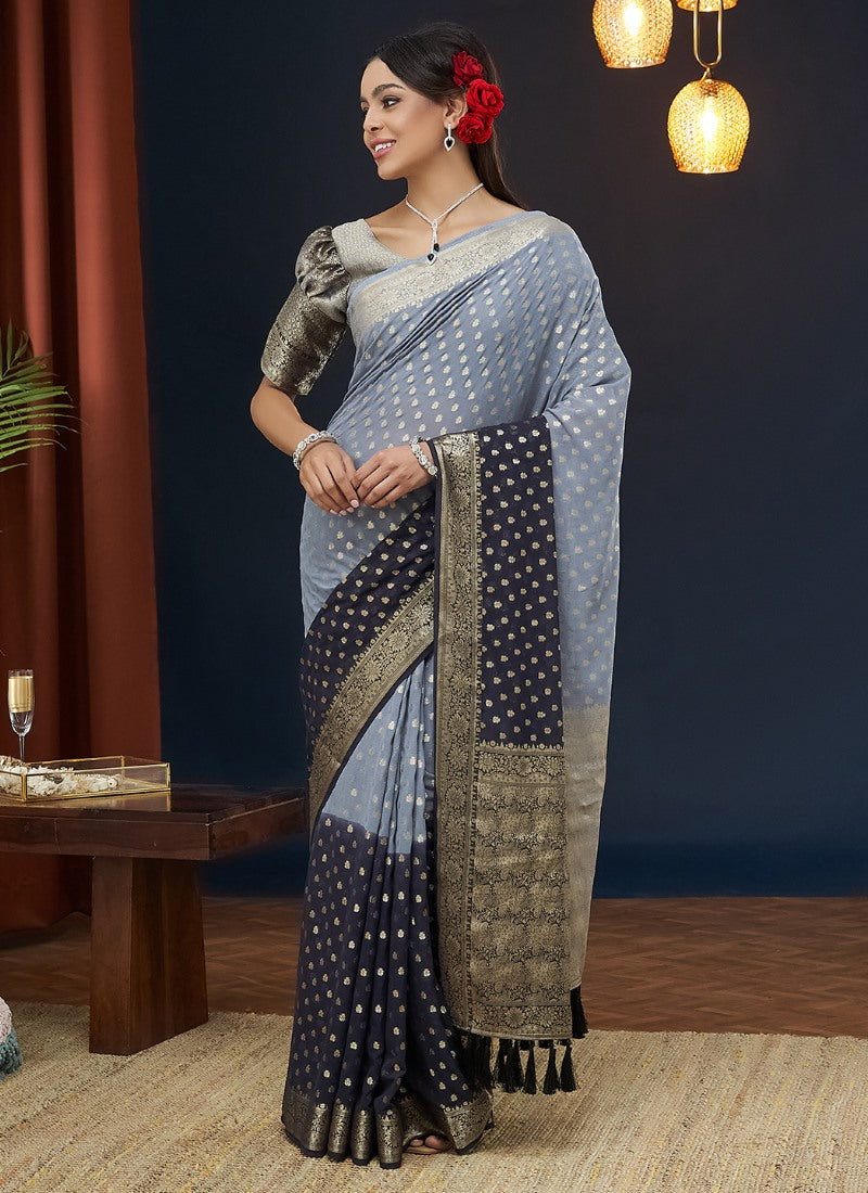 Light Blue Georgette Festive Wear Saree