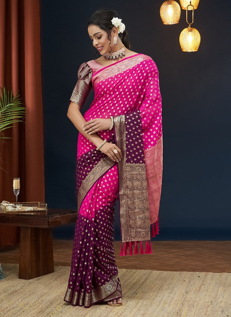 Pink Georgette Festive Wear Saree