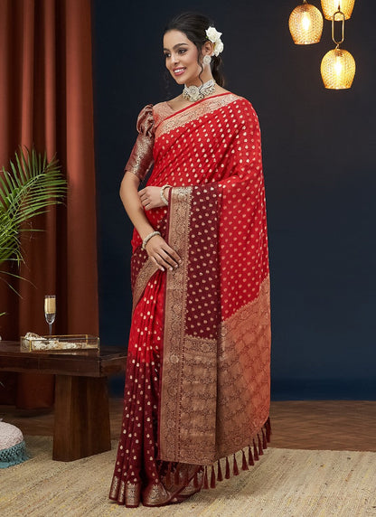 Red Georgette Festive Wear Saree