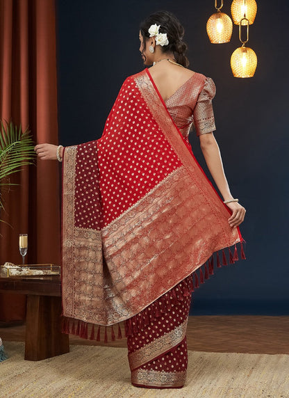 Red Georgette Festive Wear Saree