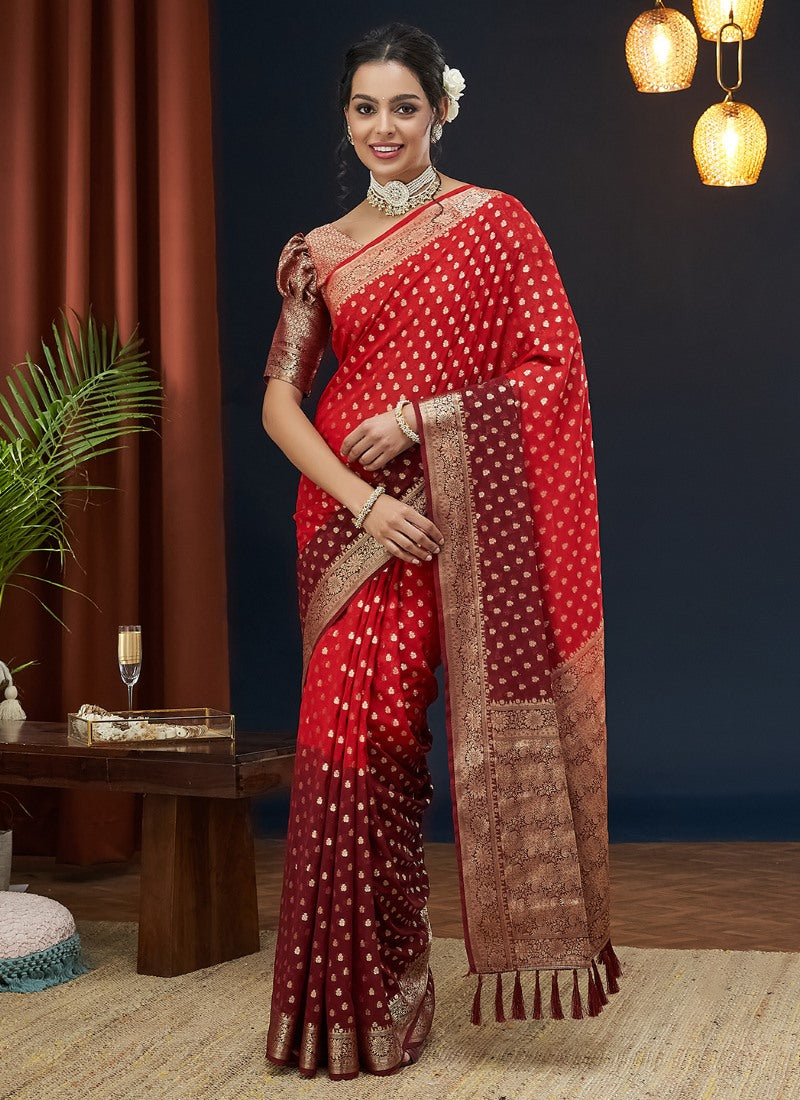 Red Georgette Festive Wear Saree