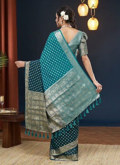 Teal Blue Georgette Festive Wear Saree