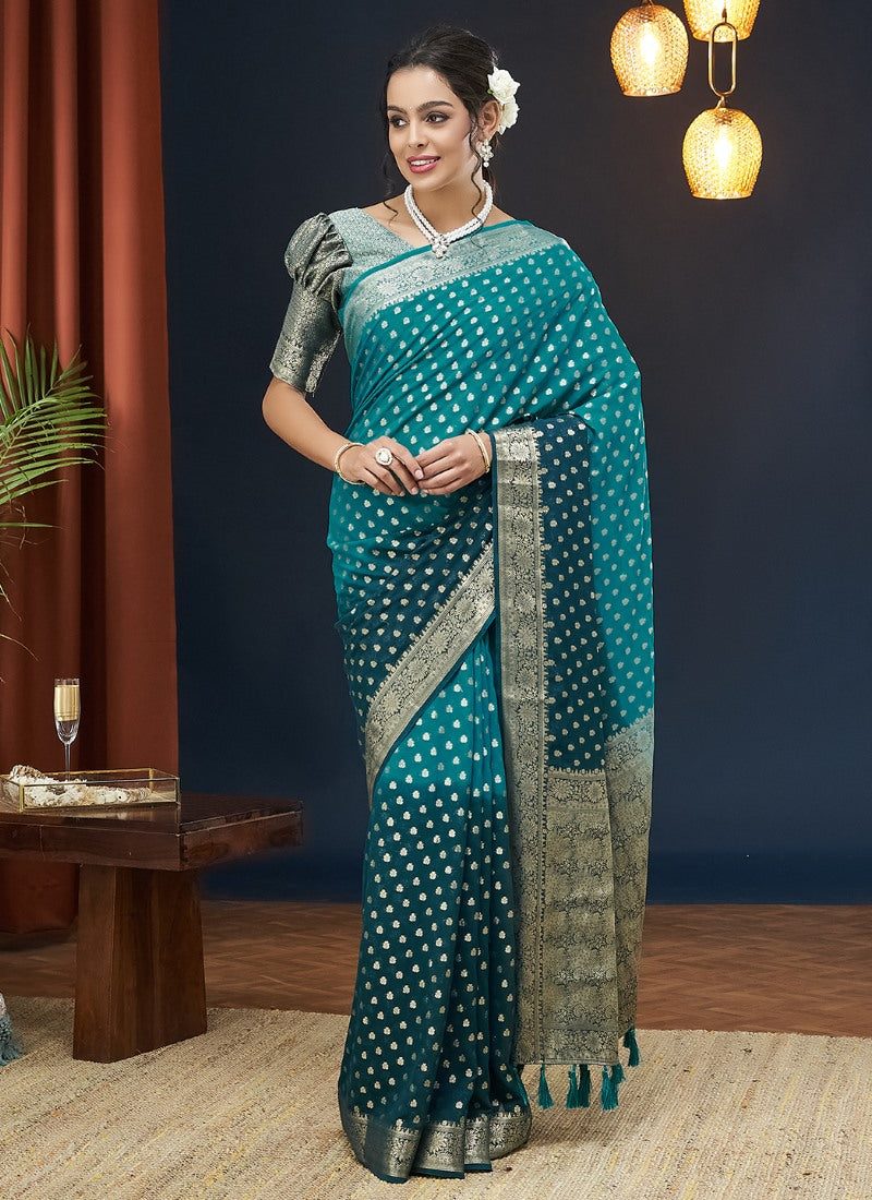 Teal Blue Georgette Festive Wear Saree