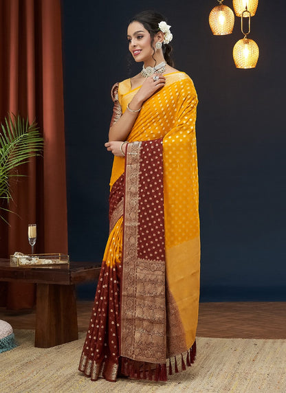 Yellow Georgette Festive Wear Saree