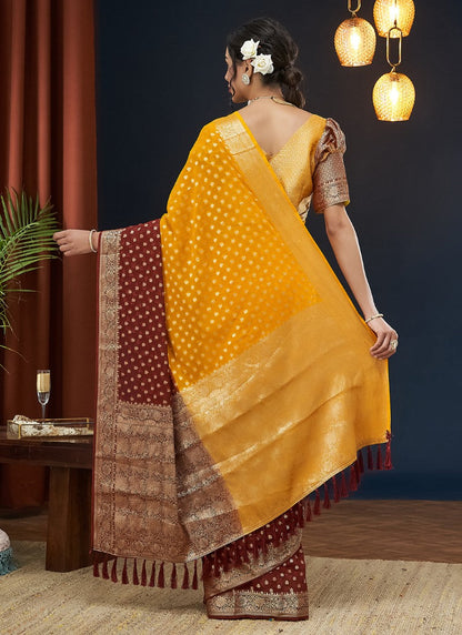 Yellow Georgette Festive Wear Saree