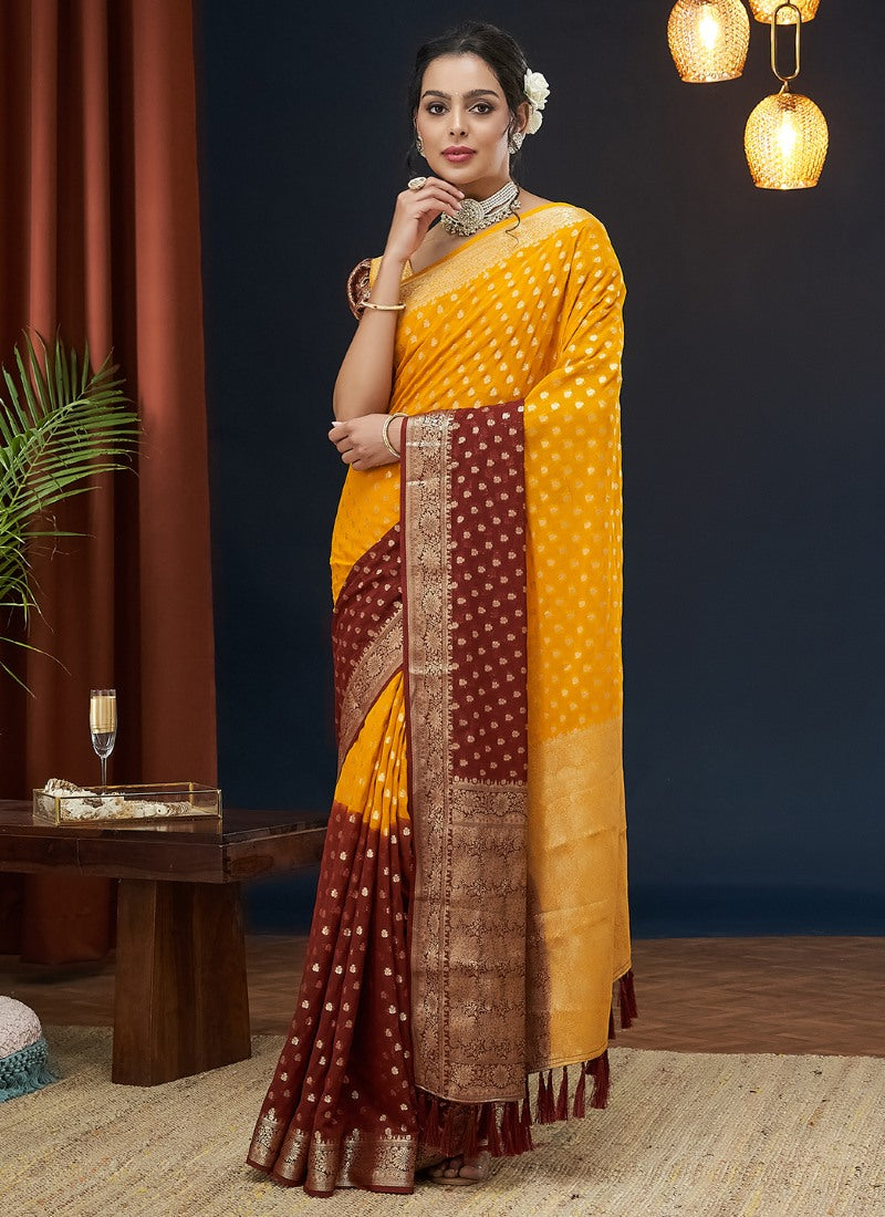 Yellow Georgette Festive Wear Saree