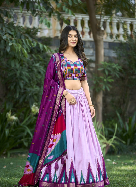 Pink Silk Digital Print Lehenga Choli