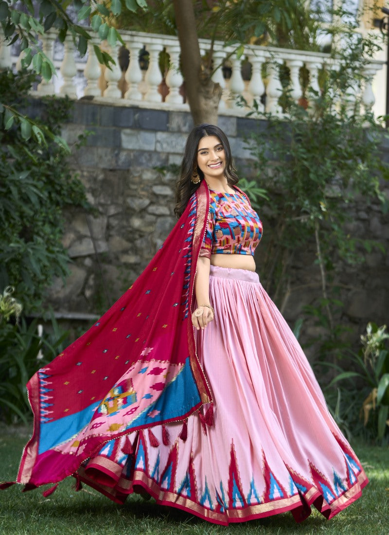 Pink Silk Digital Print Lehenga Choli